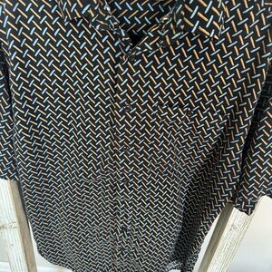 Original Le Frog Black and Gold Patterned Men's Button Up‎ Shirt Size Small